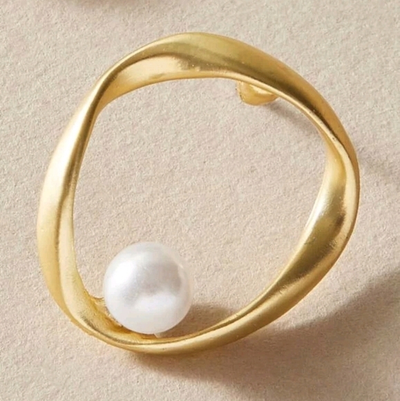 Gold hoop Pearl stud earrings abstract minimalist dainty cocktail party 💖2/$30 - Picture 10 of 11